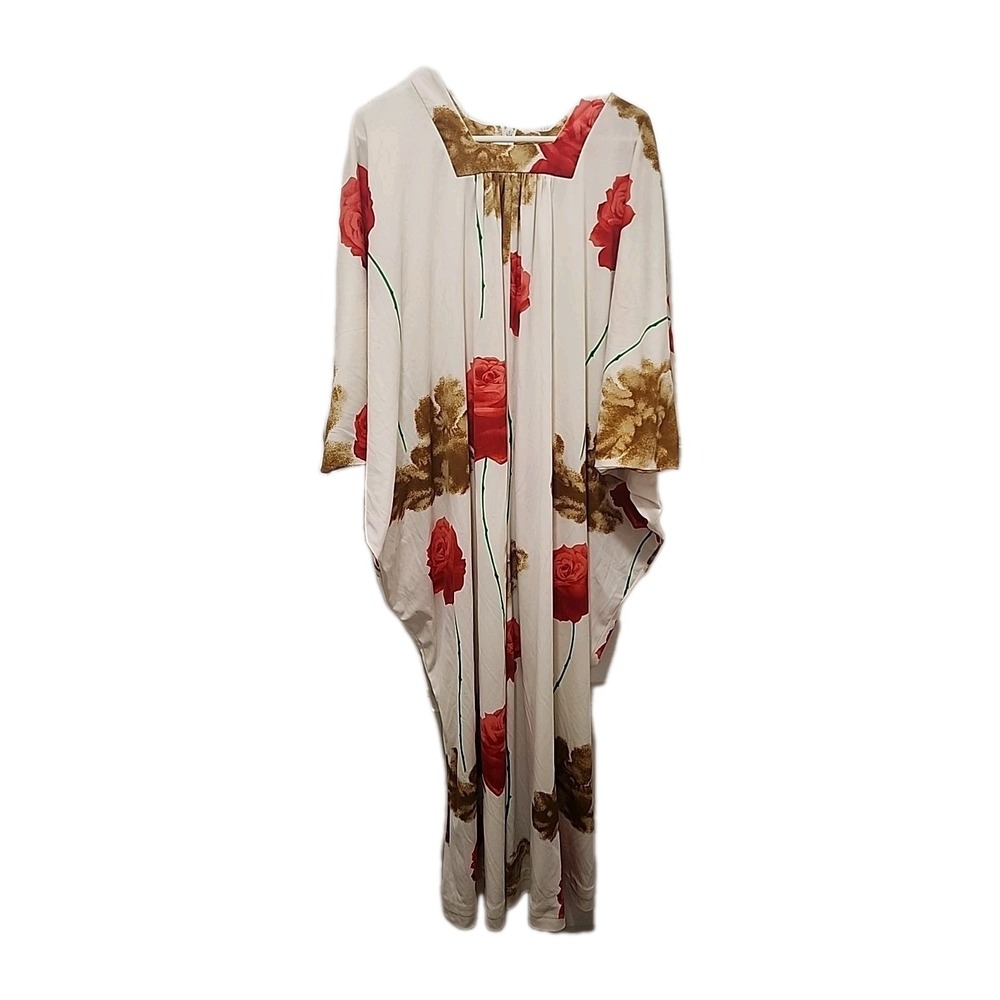 Vtg CALIFORNIA DYNNASTY Rose Floral Batwing Mumu Kaftan